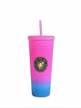 Nicole Lee Studded Tumbler Pink Blue 24oz Cold Cup with Straw Alma De Colores